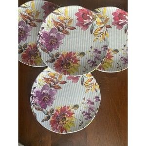 Rachell Ashwell Shabby Chic set of 4 Floral Stripe 11” Melamine Dinner Plates EC